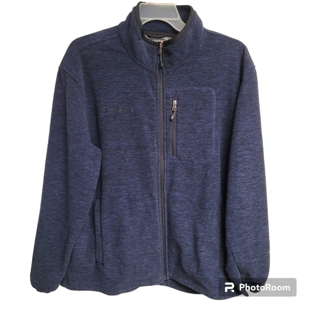 Free Country Navy Blue Mock Neck Full Zip Fleece Jacket Men's Size XL
